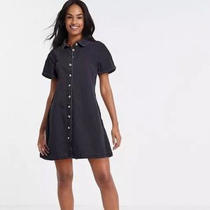 Asos Design Soft Denim Smock Shirt Dress in Washed Black